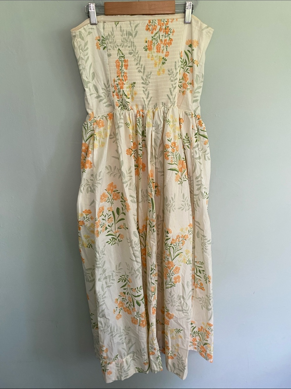 Band of the Free Women’s Cream Floral Strapless Maxi Dress Size Medium W/ Pocket - Picture 5 of 8